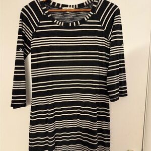 Max Studio Navy and White Striped Long Sleeve Dress